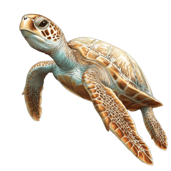 Realistic full body illustration of a sea turtle swimming gracefully in the ocean, Realistic Full Body Sea Turtle Illustration isolated on transparent background png