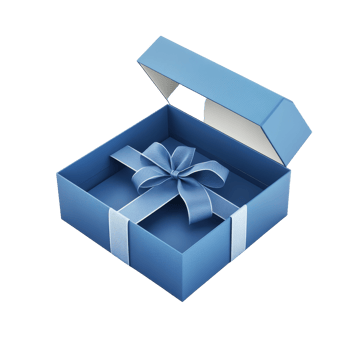 A beautifully crafted blue open gift box with ribbon on a clean transparent background for celebrations, Blue open gift box with ribbon isolated on transparent background png