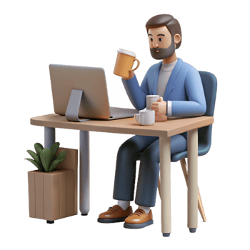 wonderful classic Man Drinking Coffee at Desk Transparent authentic png