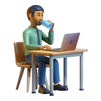 stunning classic Man Drinking Water at Desk Side View Isolated professional png