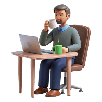 beautiful modern Man Drinking Coffee at Desk Transparent genuine png