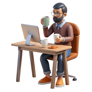 stunning rustic Man Drinking Coffee at Desk Transparent original png