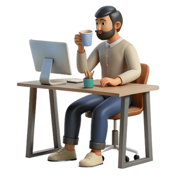 extraordinary modern Man Drinking Coffee at Desk Transparent detailed png