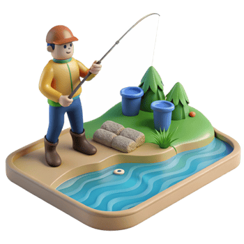 impressive minimalist Man Fishing in Lake From Shore Cutout detailed png