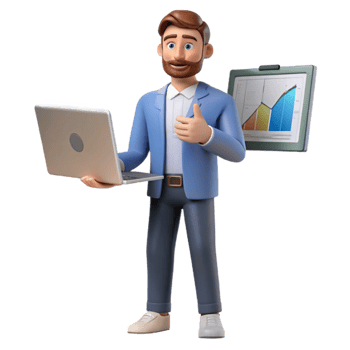 vibrant artistic Man Giving Presentation on Laptop Isolated high resolution png