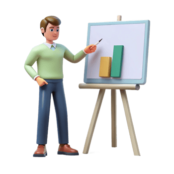 vibrant classic Man Giving Presentation on Laptop Isolated detailed png