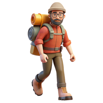 elegant contemporary Man Hiking with Backpack Isolated exclusive png