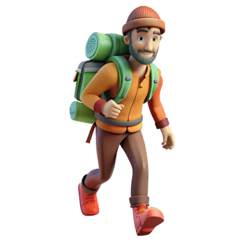 wonderful vintage Man Hiking with Backpack Isolated exclusive png