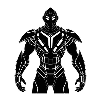 Futuristic exoskeleton suit with robotic enhancements showcased in isolated silhouette for advanced mobility vector
