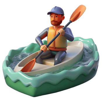 dramatic creative Man Kayaking on Lake Isolated exclusive png