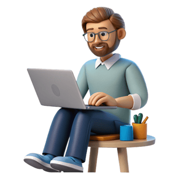 serene minimalist Man Learning New Skills Online Isolated high quality png