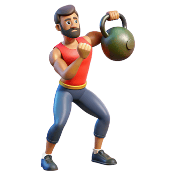 serene rustic Man Lifting Kettlebell Side View Cutout 4K png