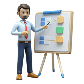 beautiful contemporary Man Presenting Business Plan on Whiteboard Isolated original png