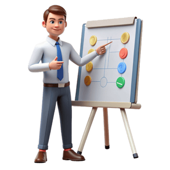 elegant contemporary Man Presenting Business Plan on Whiteboard Isolated exclusive png