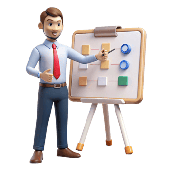 beautiful artistic Man Presenting Business Plan on Whiteboard Isolated detailed png