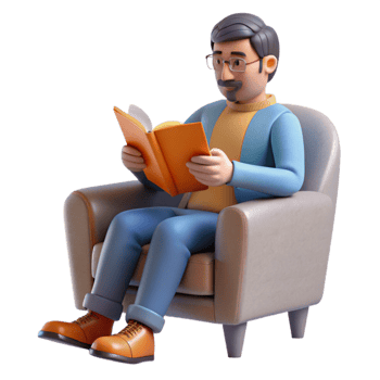 vibrant modern Man Reading Book in Armchair Isolated original png