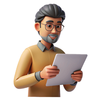 extraordinary creative Man Reviewing Documents on Laptop Isolated exclusive png