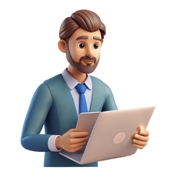 impressive vintage Man Reviewing Documents on Laptop Isolated original png