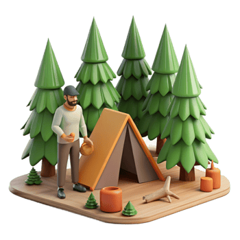 extraordinary minimalist Man Setting Up Campsite in Forest Isolated premium png
