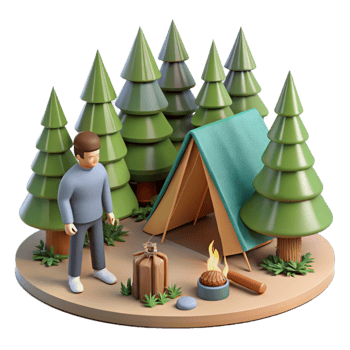 stunning minimalist Man Setting Up Campsite in Forest Isolated genuine png