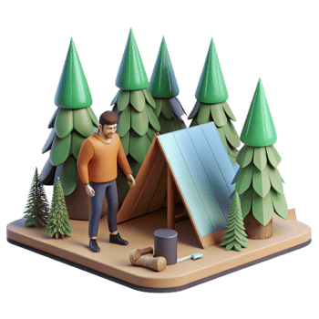 extraordinary classic Man Setting Up Tent in Forest Isolated high resolution png