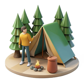 elegant modern Man Setting Up Tent in Forest Isolated exclusive png
