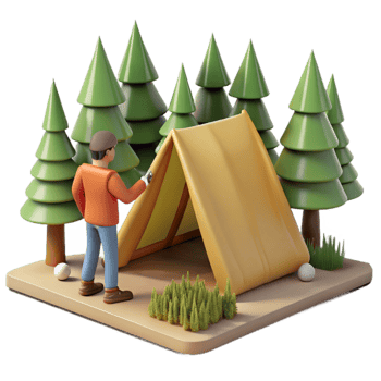 dramatic creative Man Setting Up Tent in Forest Isolated original png