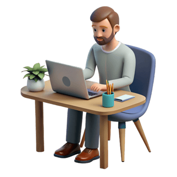 dramatic vintage Man Using Laptop at Desk Top View Cutout genuine png