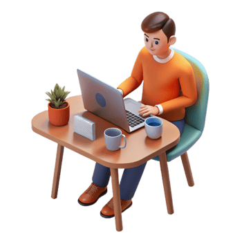 stunning vintage Man Using Laptop at Desk Top View Cutout premium png