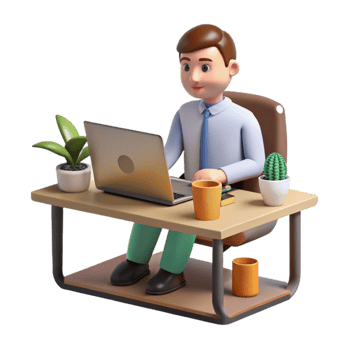 serene artistic Man Using Laptop at Desk Top View Cutout authentic png