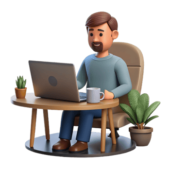magnificent creative Man Using Laptop in Modern Office Isolated original png