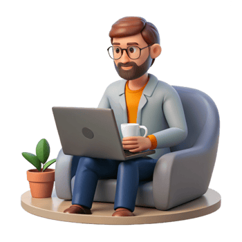 stunning artistic Man Working From Home on Laptop Isolated 4K png