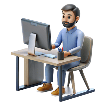 vibrant minimalist Man Working on Desktop Computer Front View Transparent Background professional png