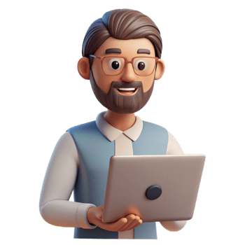 impressive modern Man Working on Laptop in Cafe Isolated genuine png