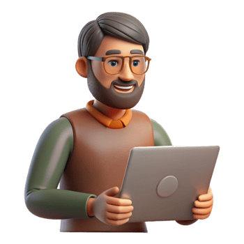 beautiful creative Man Working on Laptop in Cafe Isolated professional png