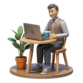 wonderful contemporary Man Working on Laptop in Cafe Isolated exclusive png