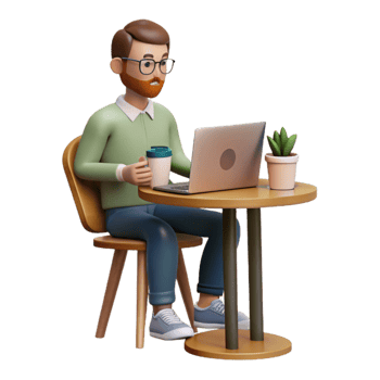 vibrant modern Man Working on Laptop in Cafe Isolated premium png