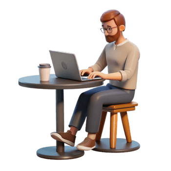 wonderful artistic Man Working on Laptop in Cafe Isolated genuine png