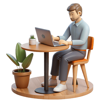 vibrant creative Man Working on Laptop in Cafe Isolated genuine png