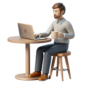 beautiful minimalist Man Working on Laptop in Cafe Isolated 4K png
