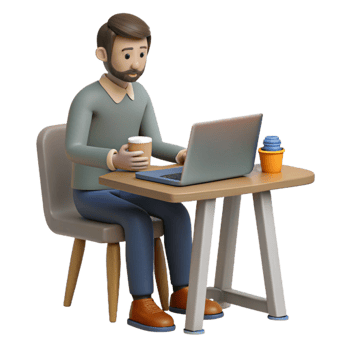 serene classic Man Working on Laptop in Cafe Isolated authentic png