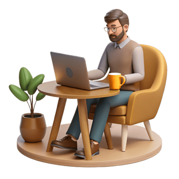 impressive modern Man Working on Laptop in Cafe Isolated high resolution png