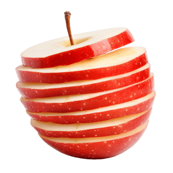 Sliced red apple isolated on a transparent background, showcasing fresh fruit cut in a distinct layered style, Red apple slice isolated on transparent background png