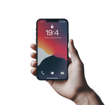 Hand holding a mobile phone mockup with a vibrant screen display in a minimalistic setting, Hand holding mobile phone screen mockup, iphone 14 pro, business app advertising png