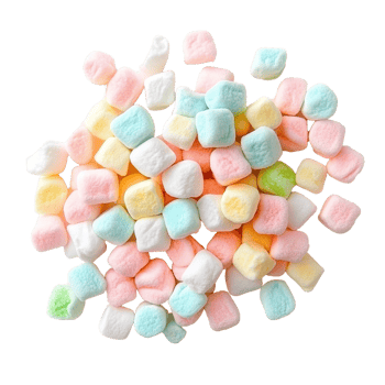 Colorful mini marshmallows in pastel hues scattered on a transparent background to enhance desserts or sweet treats, Colorful mini marshmallows isolated on transparent background png
