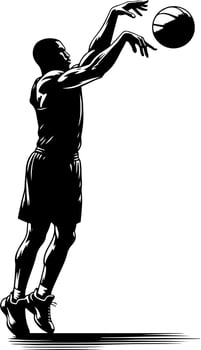 Basketball Player Going For A Free Throw, Black And White Basketball Silhouette. vector