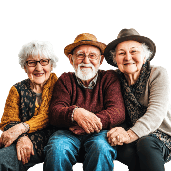 A joyful group of older adults enjoying companionship and laughter in a bright setting, diversified group of happy old people, file of isolated object on transparent background png