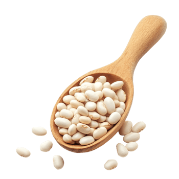 A wooden spoon filled with transparent beans displayed on a clean transparent background for culinary use, Heap of transparent beans in wood spoon isolated on transparent background png