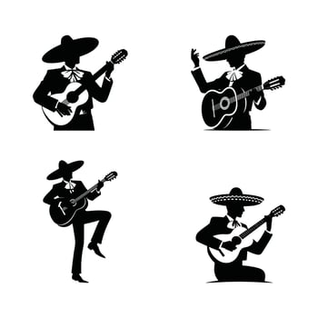 Mariachi Band Guitarist Silhouette Set for Mexican Music Designs vector