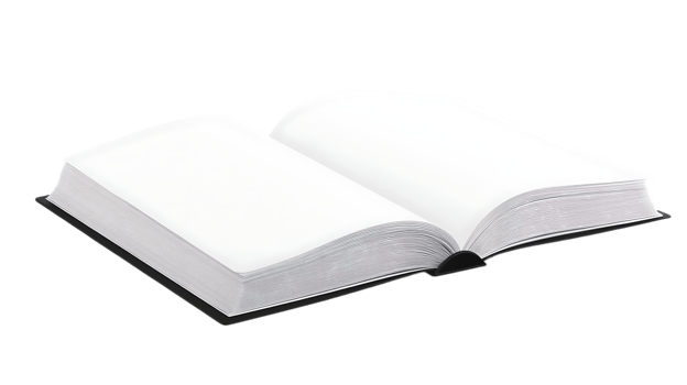 Open book with blank pages, isolated on black background. png